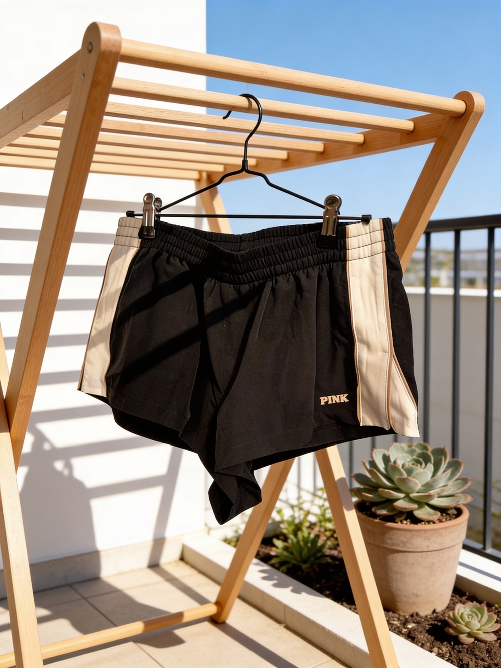 PINK Victoria's Secret Black Athletic Shorts with White Side Panels (Brand New)